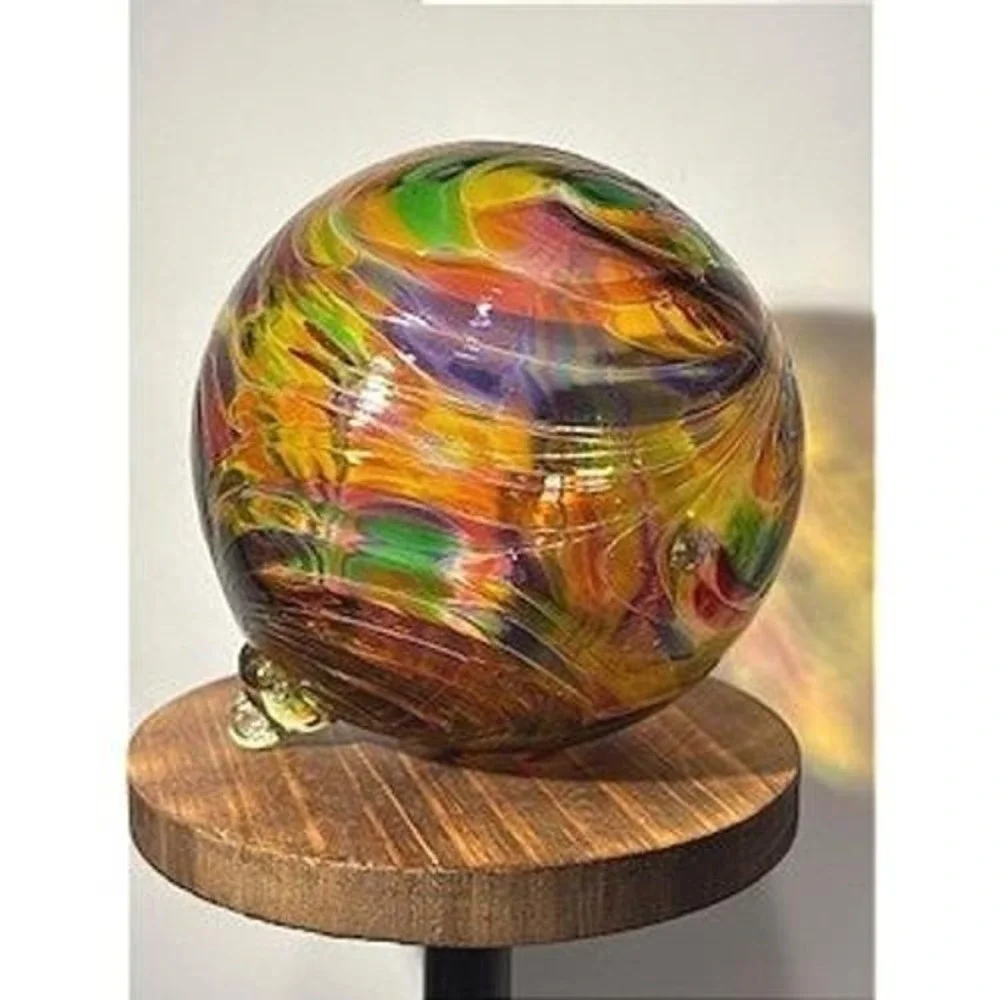 Vintage Kugel Style Hand Blown Glass Ornament Multi-color Swirl Bauble‎